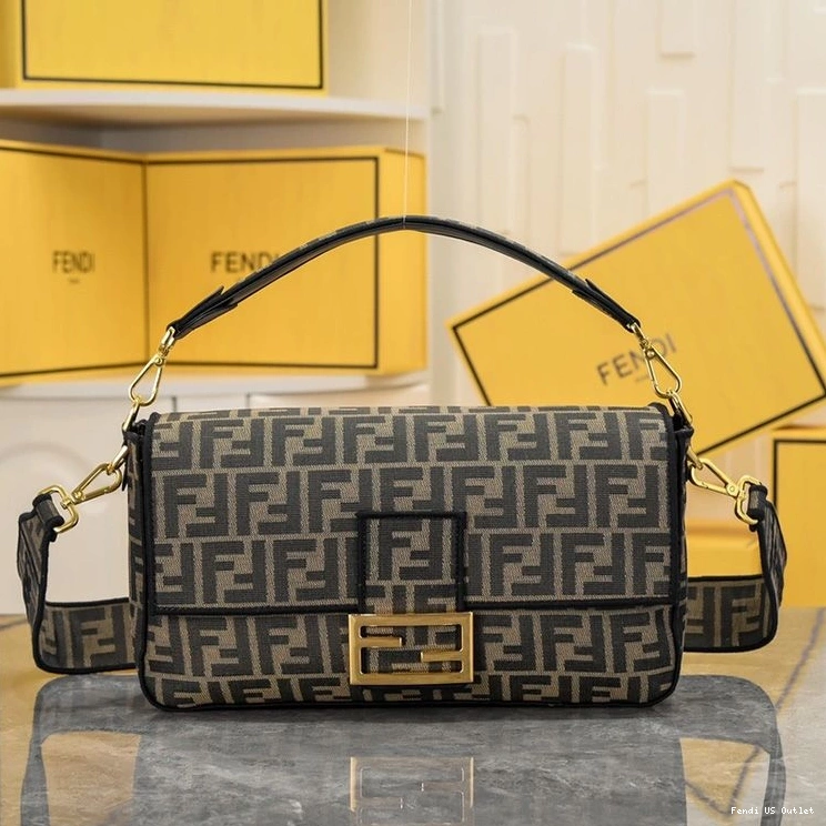 HOT Fendi Large FF Fabric Baguette Motif Brown Bag In 0708